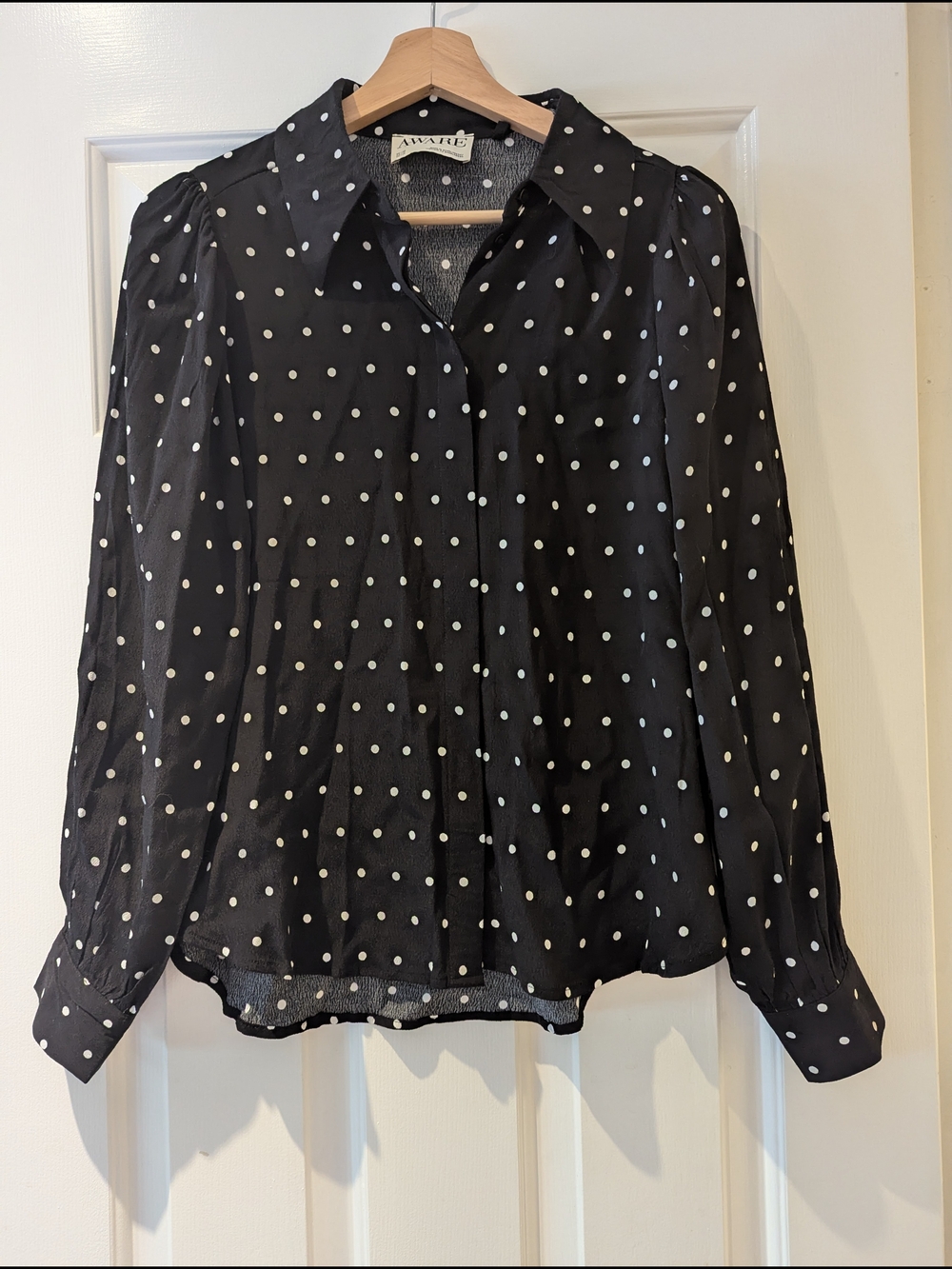 VERO MODA AWARE Black Polka Dot Blouse Shirt Minimalist French Girl Chic XS/S